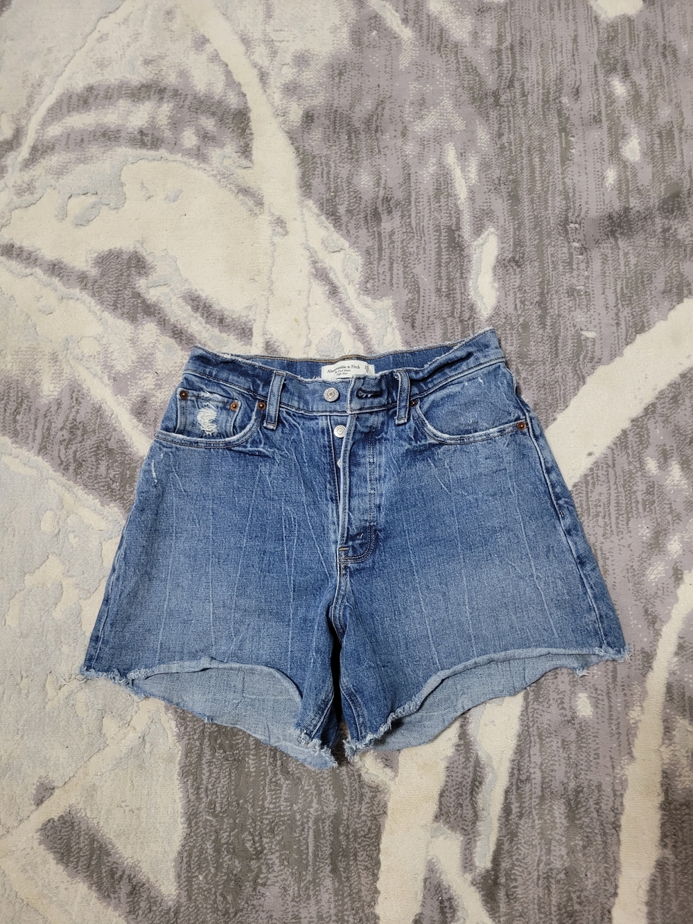 Abercrombie & Fitch High Rise  Distressed Medium Blue Denim Shorts Size 25